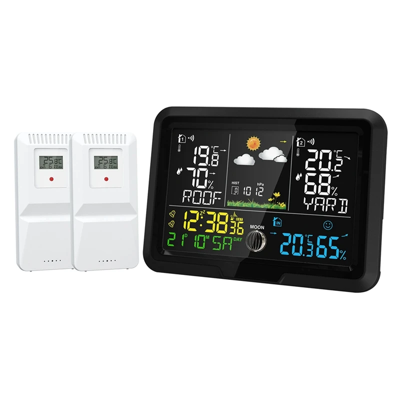 One-To-Two Weather Clock Indoor And Outdoor Thermometer And Hygrometer Wireless Multi-Function Weather Station EU Plug