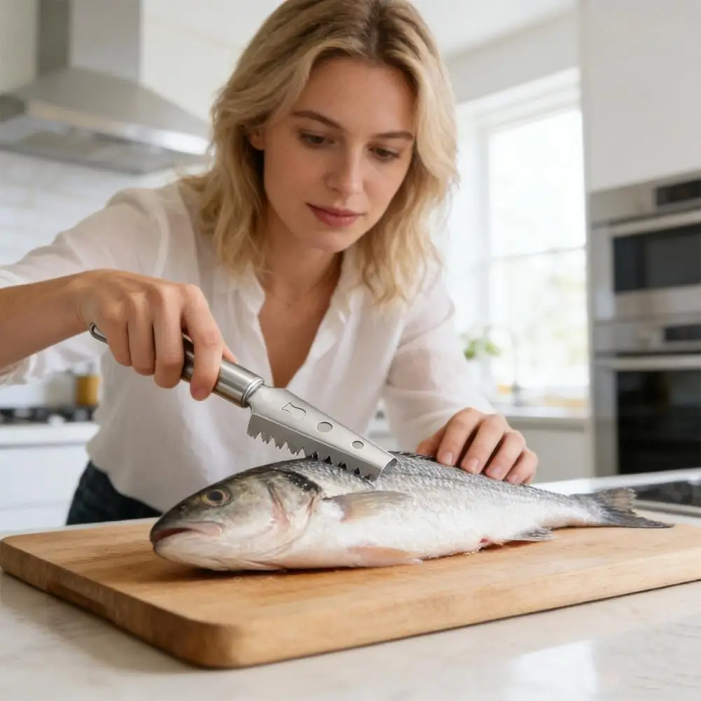 Fish Scale Scraper Tool Fish Scale Remover Stainless Steel Fish Scale Scraper with Splash Guard Ergonomic Handheld Descaler Tool