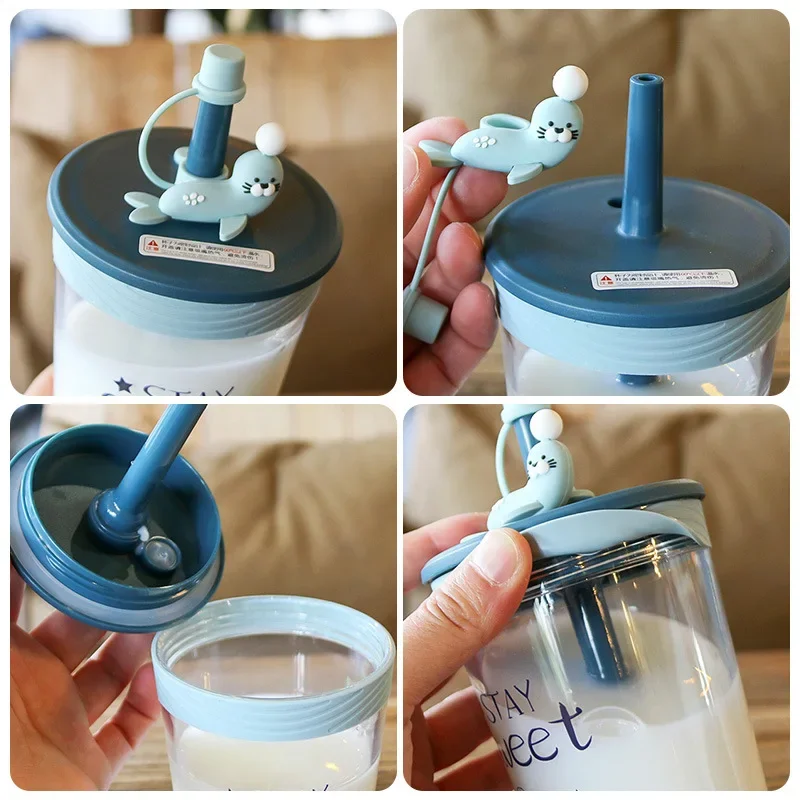 Botol Air Lucu untuk Anak Perempuan 450ml, Botol Minum untuk Perjalanan Luar Ruangan, Mendaki, Bebas BPA, Botol Sedotan Kreatif Musim Panas, Gelas Air untuk Pelajar