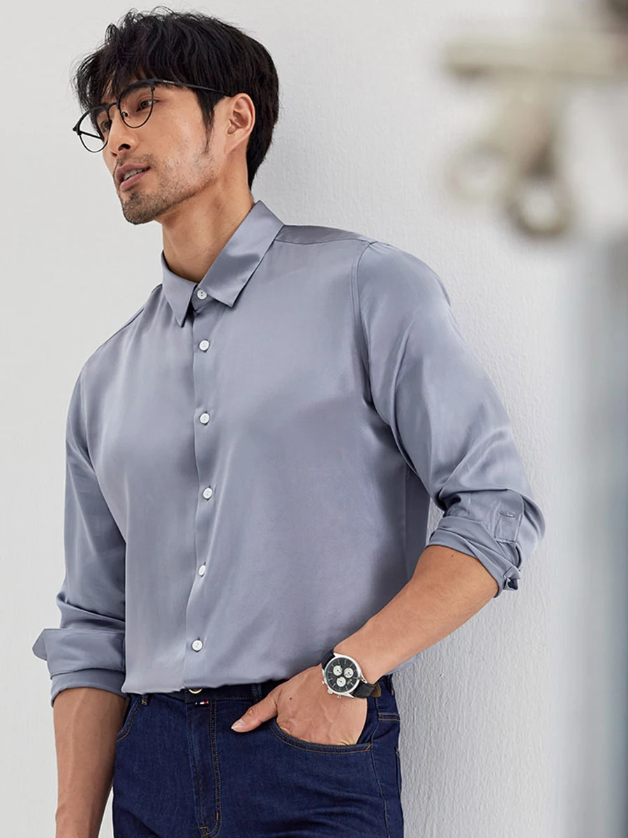 

Silk Long Sve irt Men's Casual Busin High-end Faion Urban Sle All-season Stand Fit Button-down irt