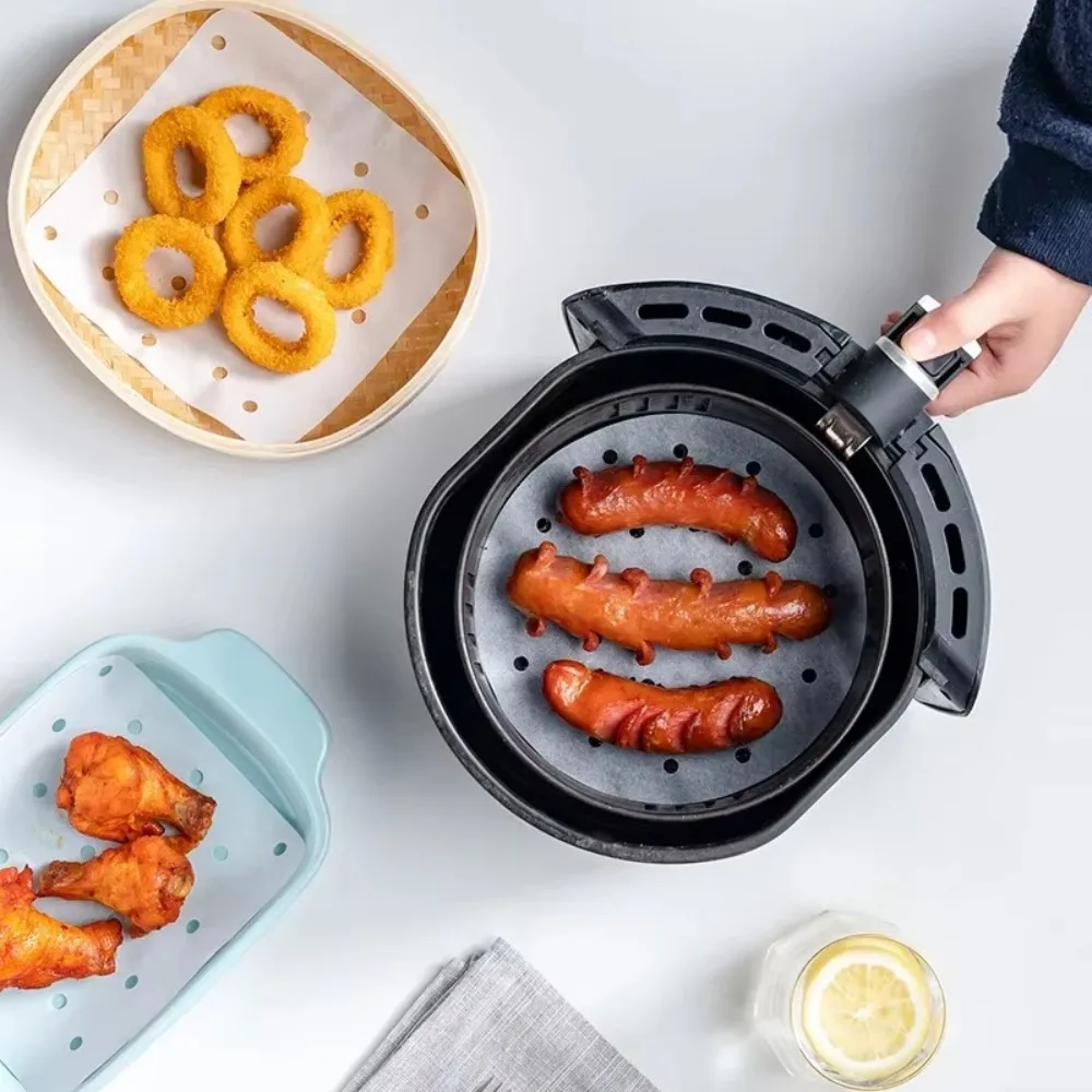 50Pcs Durable 4/6/8/10in Bamboo Steamer Papers Cookware Eco-friendly Dim Sum Paper Restaurant Oil Paper Air Fryer Oven
