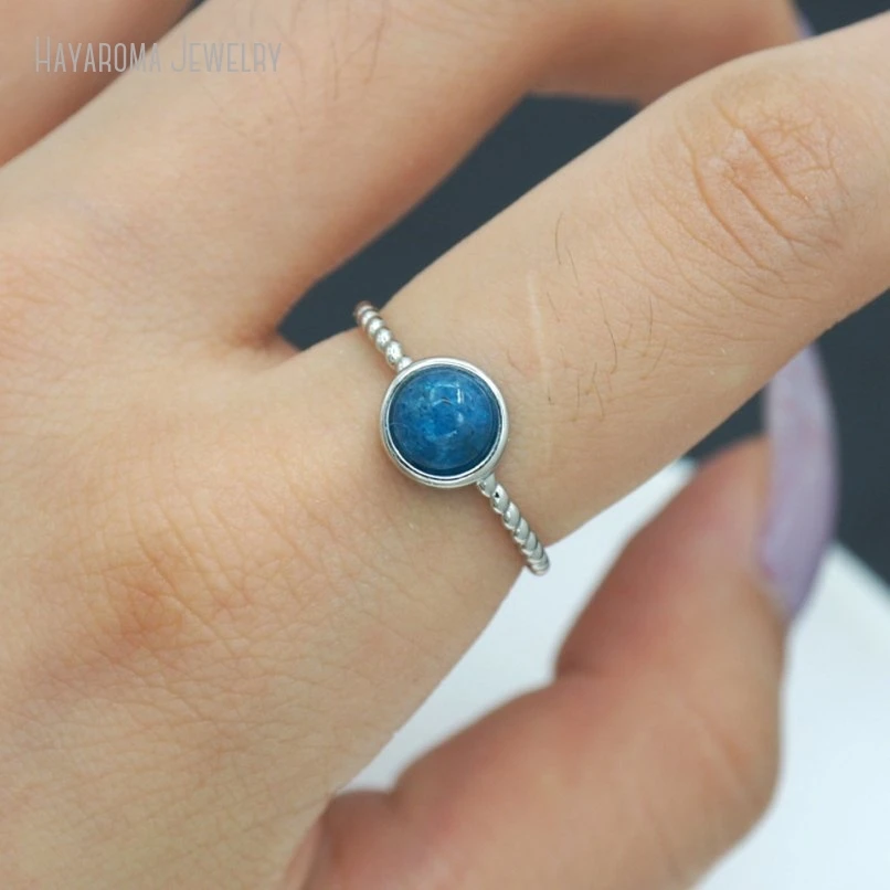 10Pcs Wholesale Semi-precious Stone Apatite Silver Color Round Coin Shape Circle Ring RM51353