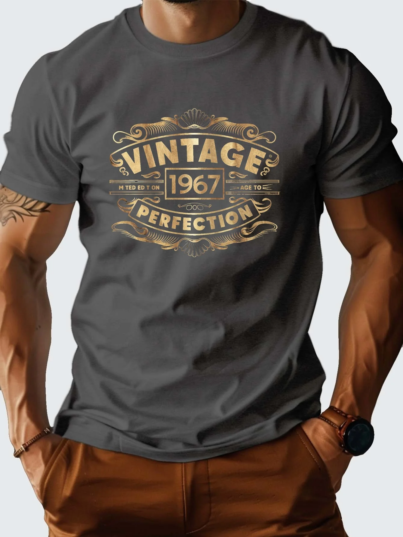 Camiseta de manga corta con cuello redondo y estampado retro VINTAGE 1967, informal, deportiva, holgada, de verano, 100% algodón puro para hombre