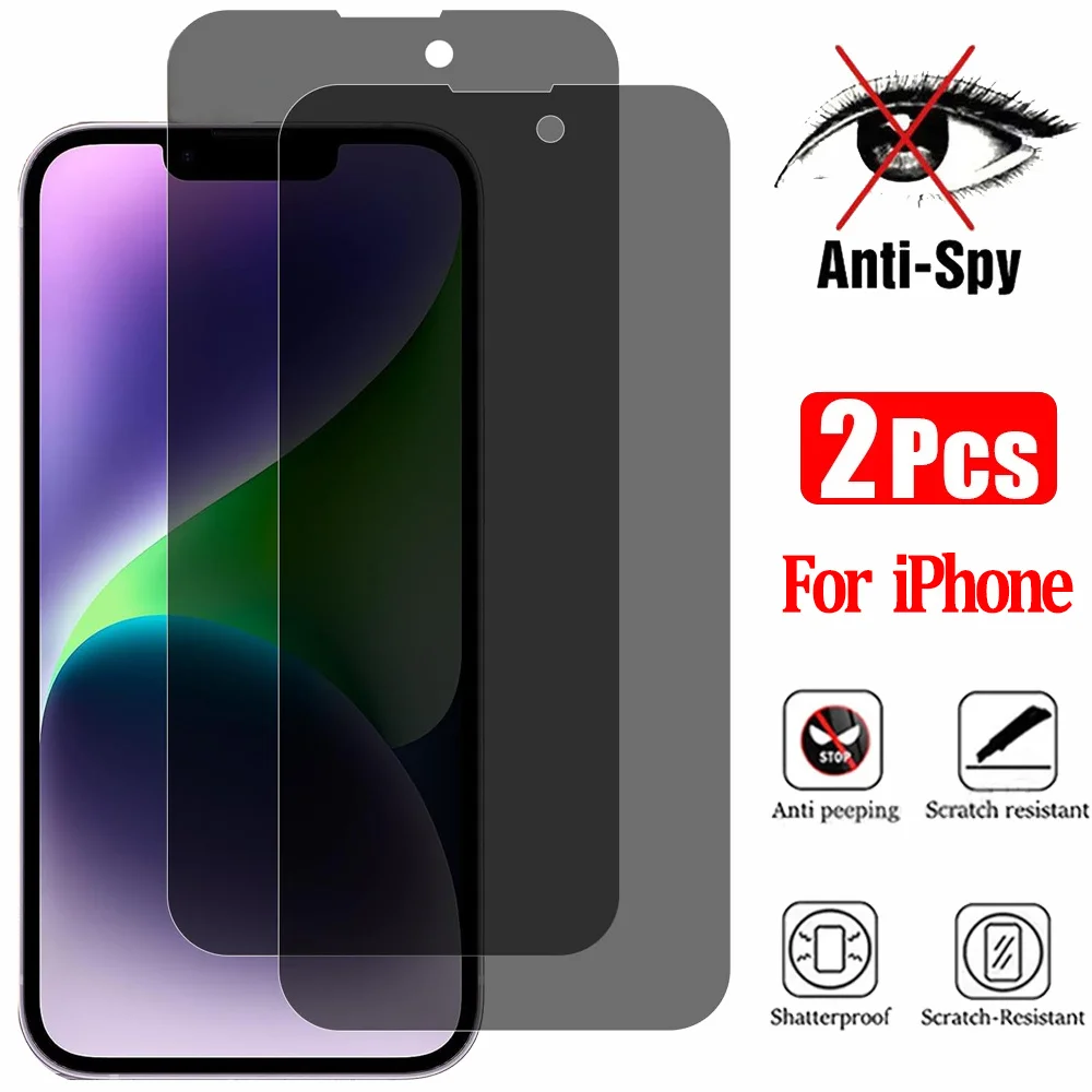 2PCS Privacidad Protector de pantalla Para iPhone 13 14 15 16 Pro Max antiparasitario Vidrio templado para iPhone 11 12 16 Plus Película Privacidade