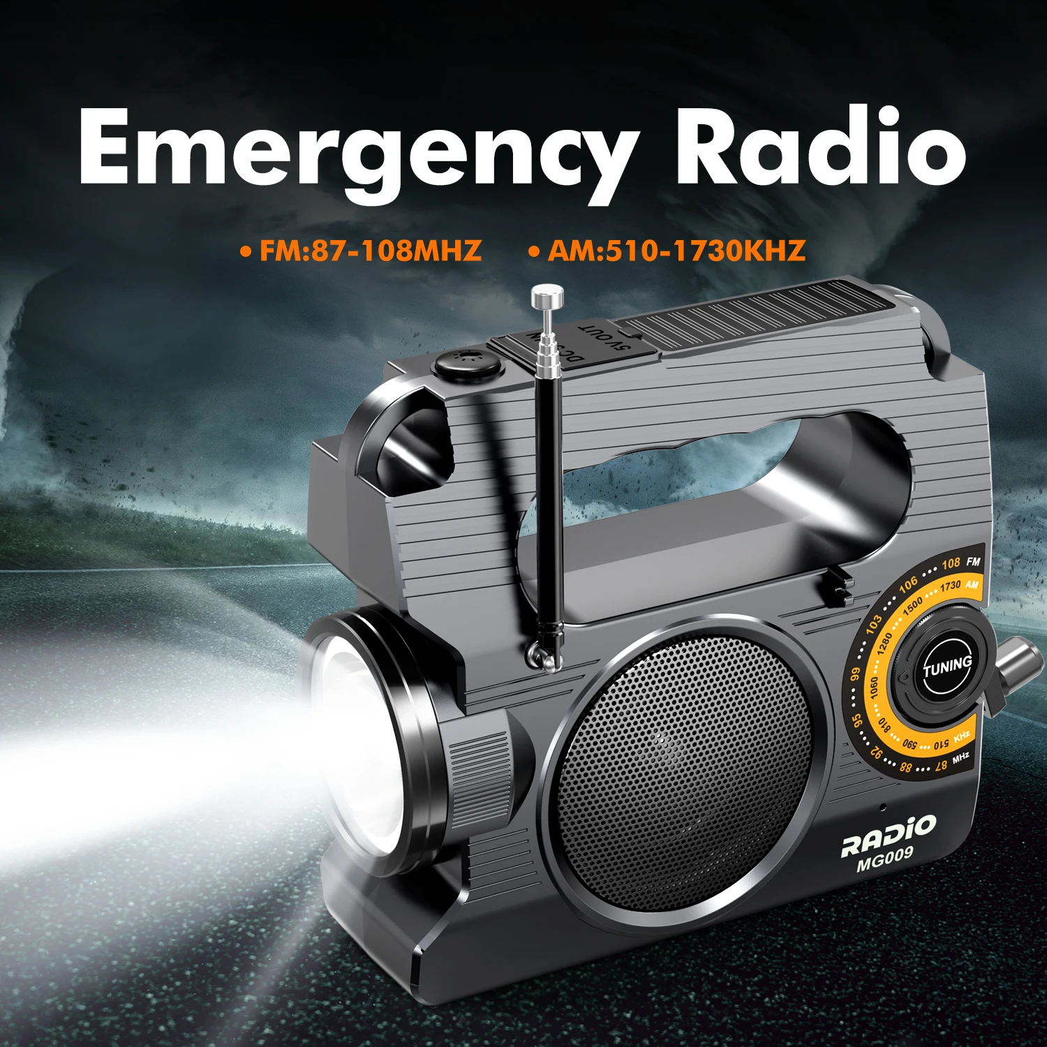 Multi-Power Emergency Radio: AM/FM & Loud SOS. Handheld, with Solar/Crank/Battery Options for Reliable Emergency Use.black