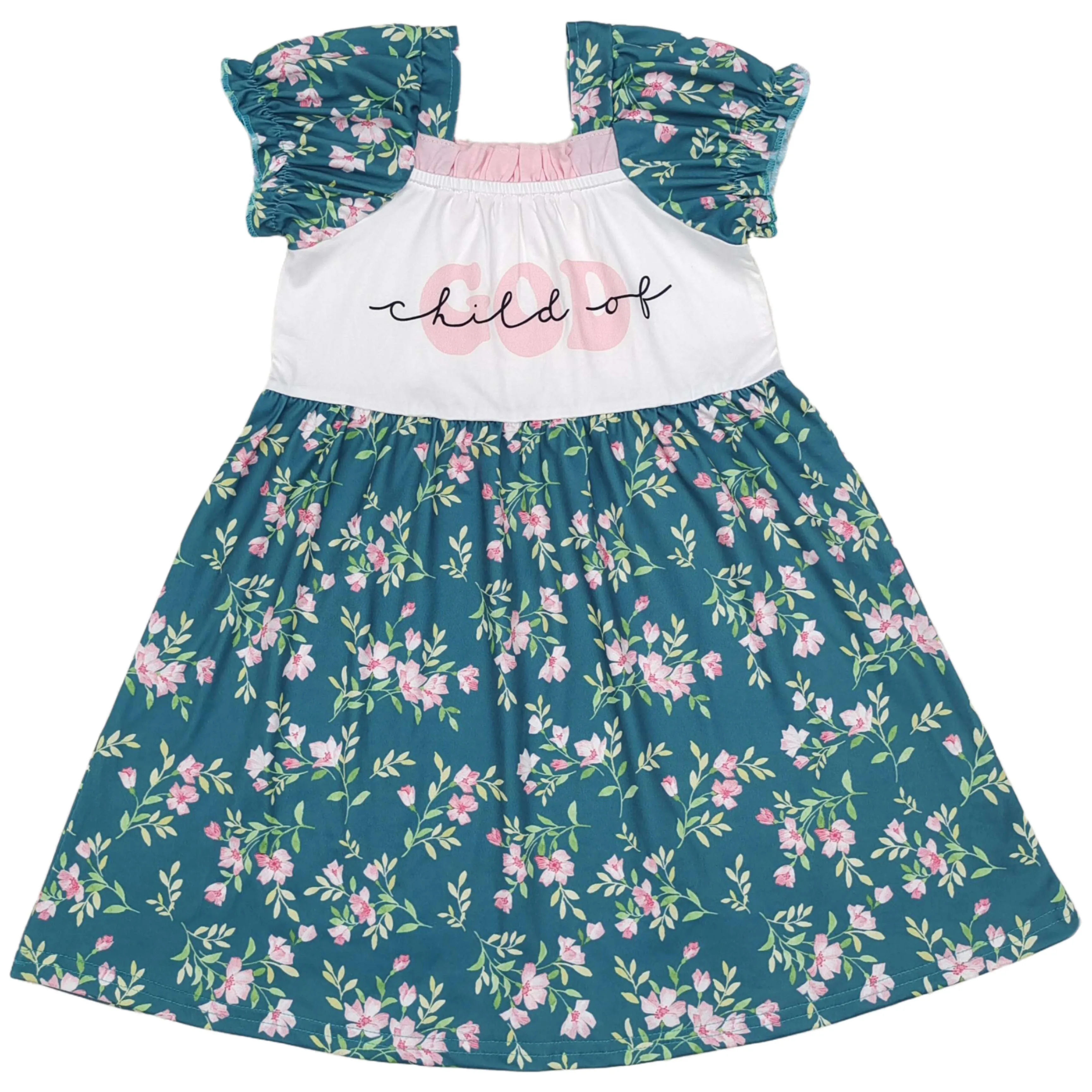 Wholesale Baby Girl Short Sleeves God Knee-Length Dress Toddler Infant Summer Boutique Kids Children One Piece Clothing