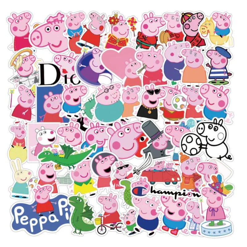 50pcs Peppa Pig sticker Children\'s cartoon doodle sticker Pen box Water bottle refrigerator bag wall decoration small gift