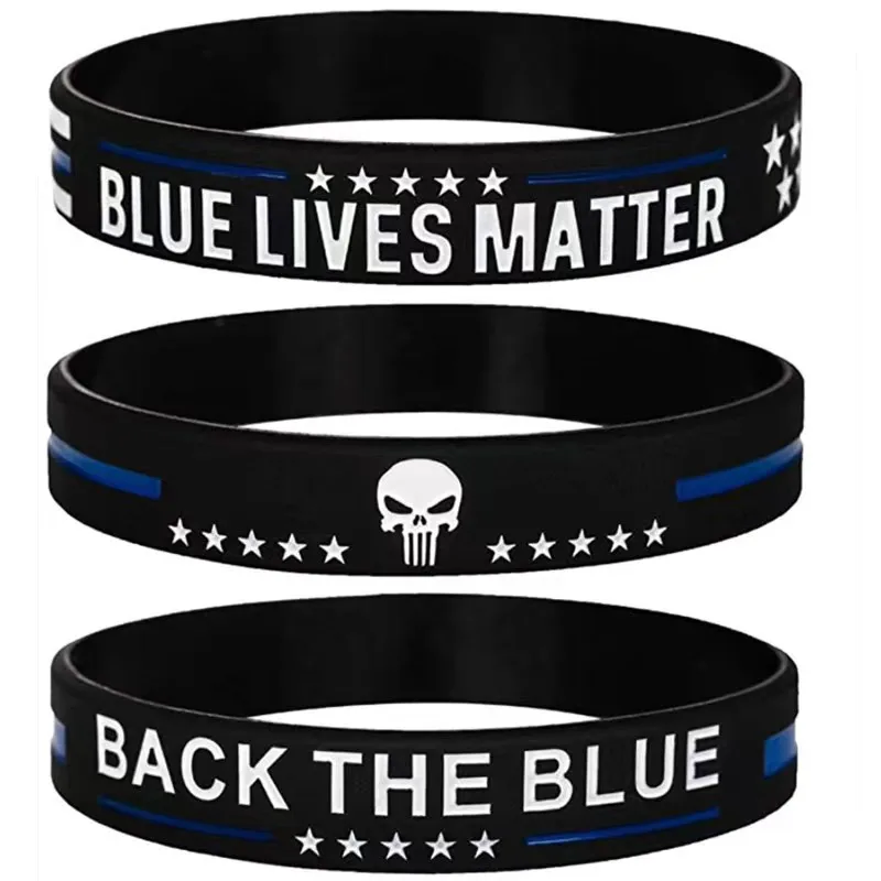 1Pcs/3Pcs USA flag American United states blue lives matter back the blue thin blue line Rubber Bracelet Silicone Wristband