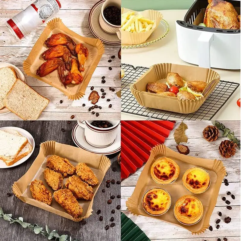 50pcs/set Disposable Air Fryer Paper Liner 23CM Oil-proof Water-proof Airfryer Disposable Cooking Paper Trays Baking Paper