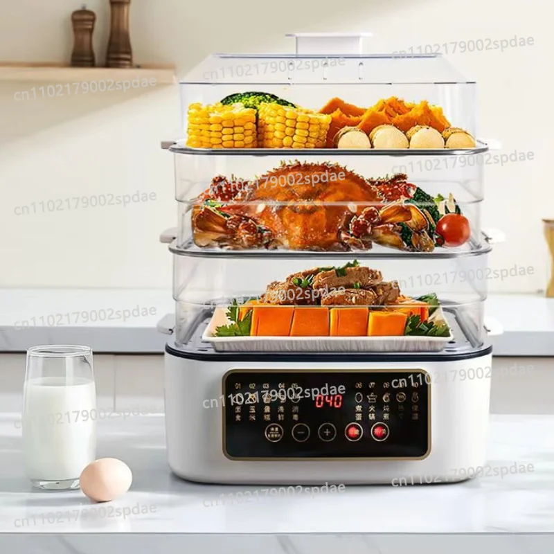 Large Capacity Multifunctional Electric Steamer Transparent Integrated Steaming Cooking Household Hot Pot Kitchen Appliance