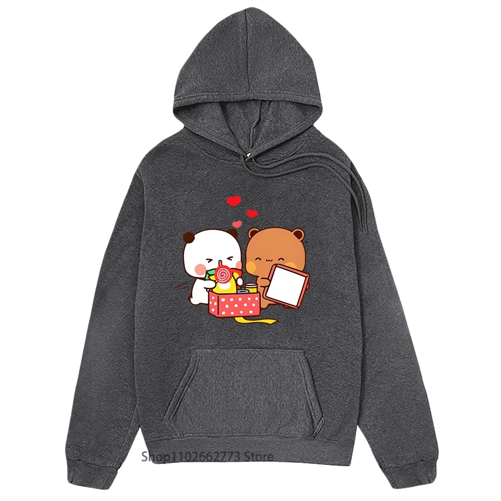Cute Dudu and Bubu Hoodie Peach and Goma Mochi Bear Couple Sweatshirt Girls Kawaii Panda Bear Tops Women Men Clothes Sudaderas