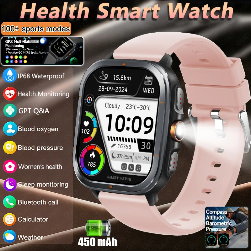 

Новые умные часы 2026, GPS, мультисателлитовое позиционирование, управление здоровьем, кислород в крови, кровяное давление, фонарик, BT Call, умные часы