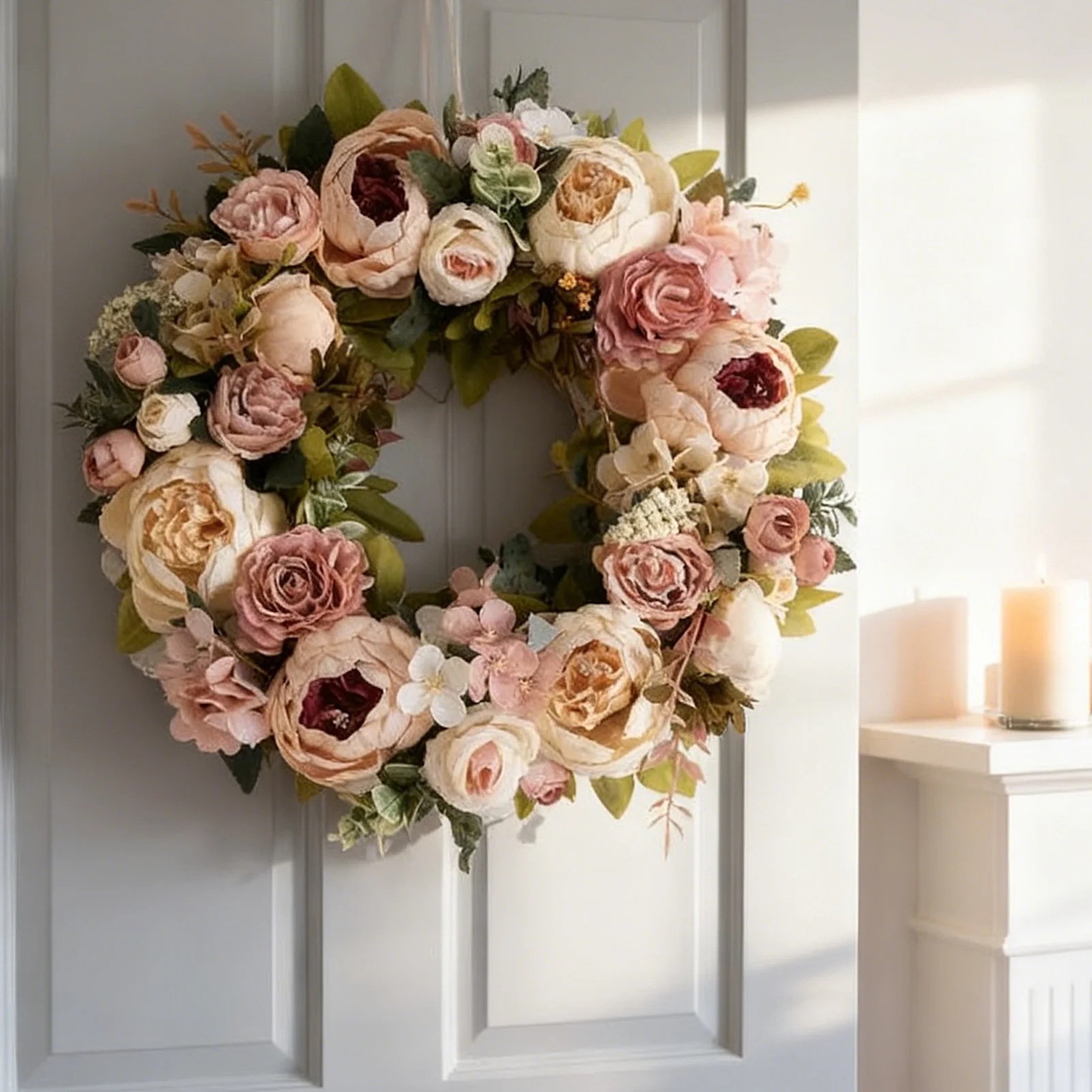 

Peony Wreath Simulation Peony Wreath Front Door Silk Flowers Indoor Outdoor Spring Fall Artificial Floral Decor