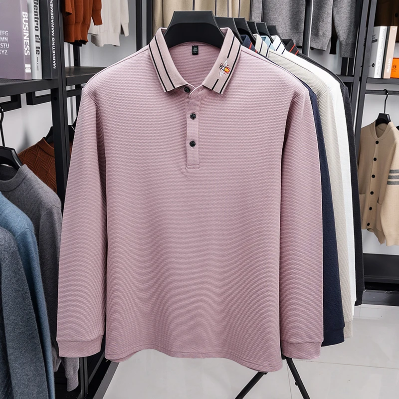 Designer Original Herbst Herren Langarm-Poloshirt mit Kragen und Knöpfen, Feine Stickerei, Neuer Minimalistischer Slim-Fit, Modische Herrenkleidung – Detail 11