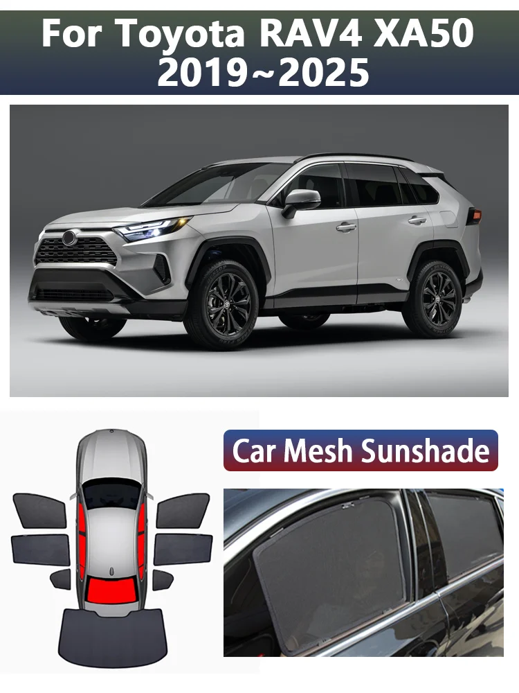 Pare-soleil de voiture pour Toyota RAV4 Accessoires XA50 MK5 2019~2025 Protection solaire magnétique en maille Pare-soleil Fenêtre latérale Rideaux d'ombrage Couverture