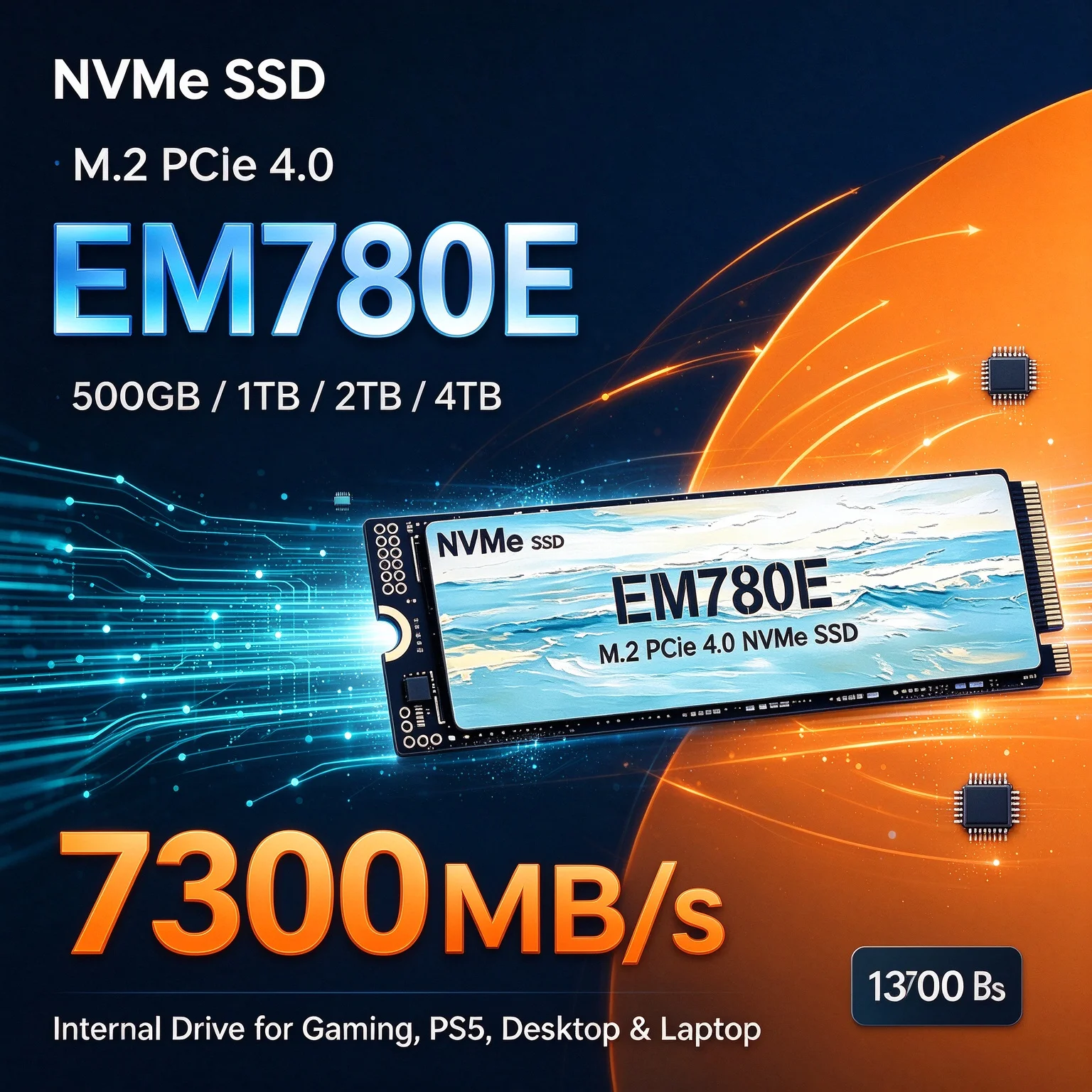 PCIe 4.0 M.2 Boost Your Gaming Storage EM780E NVMe SSD 7300MB/s 500GB 1TB 2TB 4TB Internal Drive PS5 Desktop Laptop