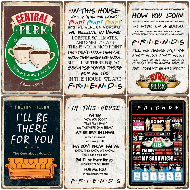 Vintage Central Perk Friends Coffee Tin Sign Metal Posters Sign Living Room Decorative Plaque Retro Plate Cafe Kitchen