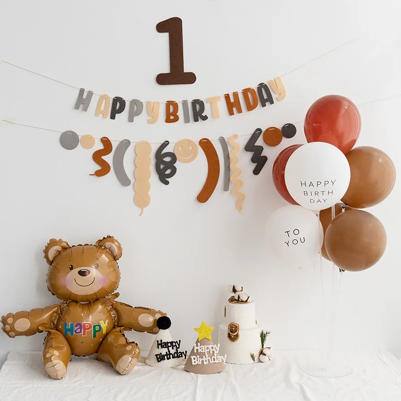Retro Numbers 0-9 Happy Birthday Cake Wall Sticker Cream Color Balloons Suitable Adult Kids Baby First Birthday Party Decoration