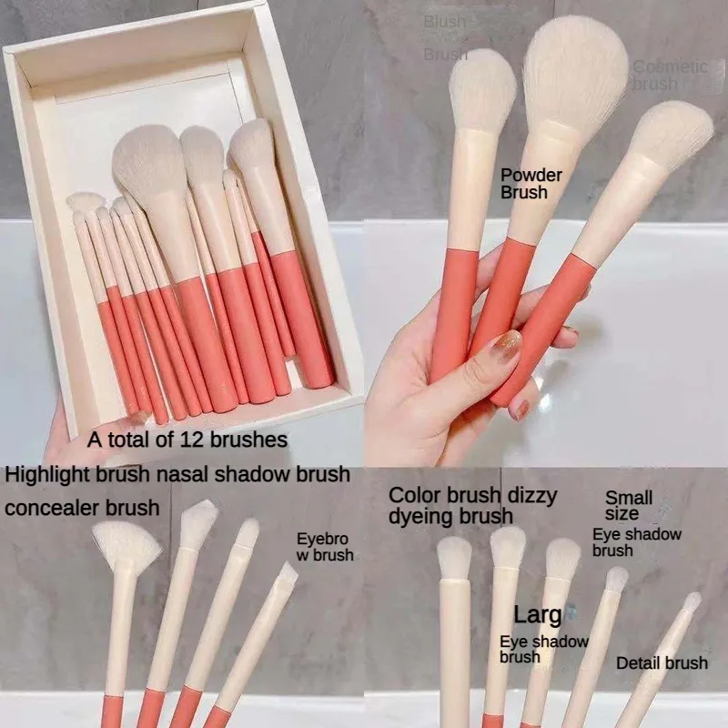 12Pcs Makeup Brush Set Soft Hair Foundation Eyeshadow Loose Powder Beauty Tools for Professional Makeup