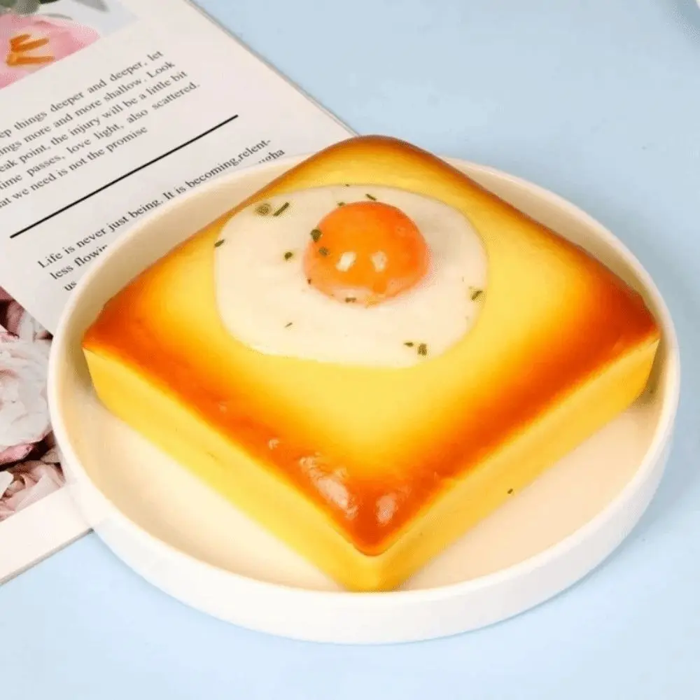 3D Realistic Fried Egg Toast Toy Stretchable Slow Rising Squishy Fidget Toy Anxiety Relief Bread Toy Decompression Toy
