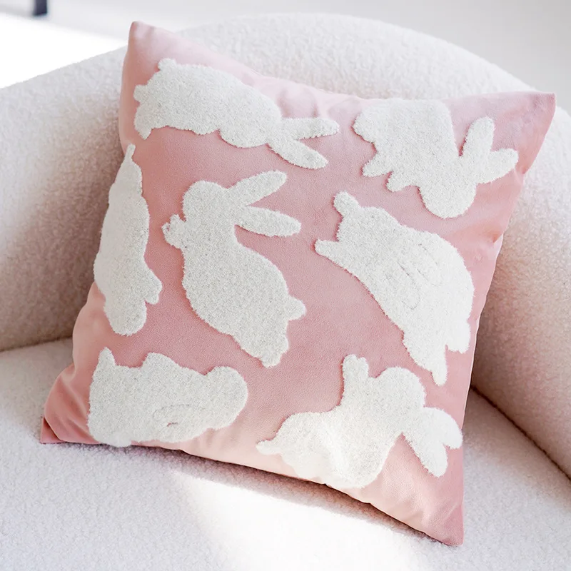 45x45CM Pink Cute Rabbit Throw Pillow Cover Cream Simple Stamping Waist Cushion Cover Decor Home Decorative Pillowcase