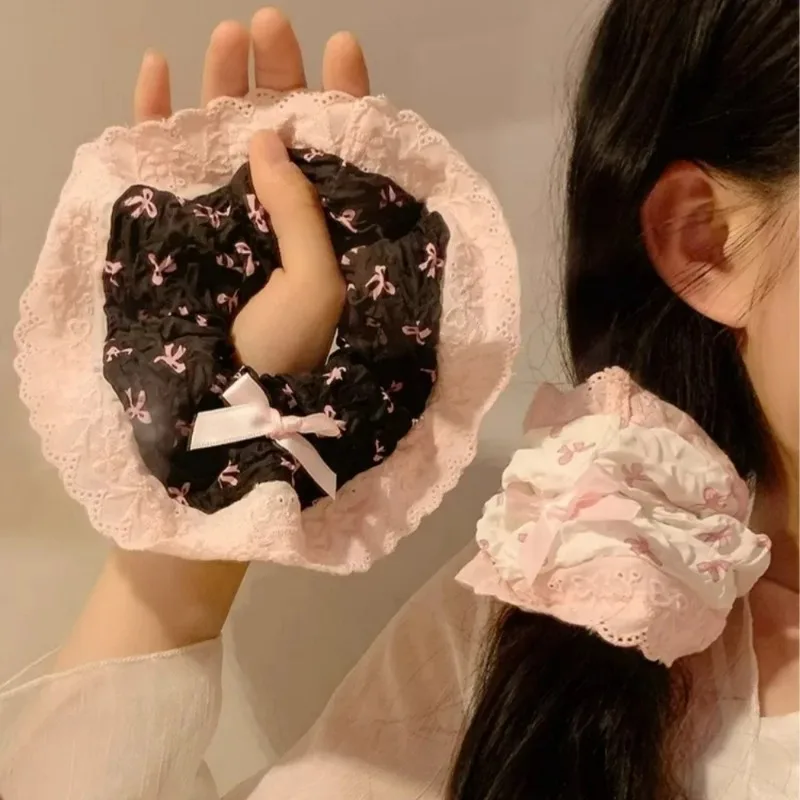 Sweet Pink Y2K Bow Hair Scrunchies Trendy High Elastic Korean Style Balletcore Hair Ring Ponytail Holder Cloth Bow Hair Rope