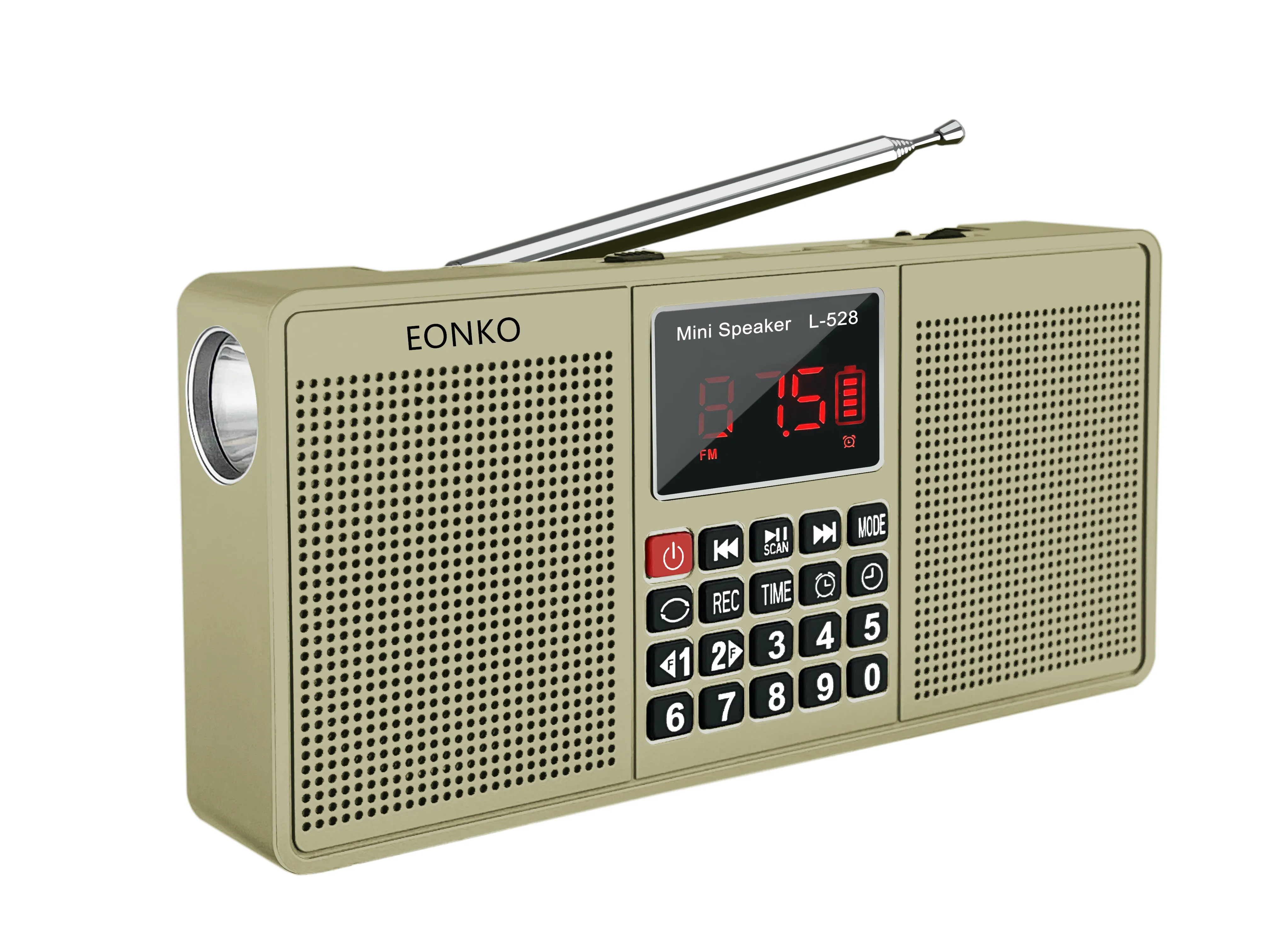 EONKO L-528 Multi Function Stereo Radio Speaker with Bluetooth AM FM TF USB Handsfree AUX Recorder Flashlight Clock Alarm Type C