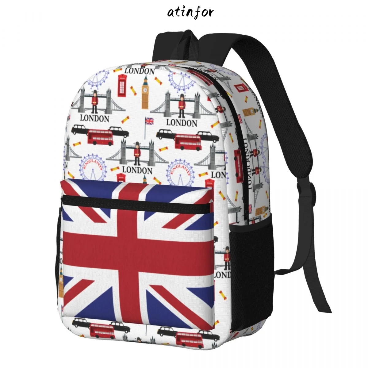 atinfor London England Queens Guard Pocket Printing Women Backpack Student Bookbag School Bag for Teenage Girl Book Bag