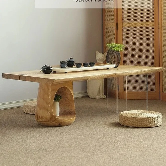 

Japanese solid wood acrylic suspended coffee table household living room low table
