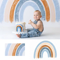 Blue Rainbow Backgrounds Birthday Cake Smash Kids Adult Photography Props Child Baby Decors Clouds Stars Photo Backdrops