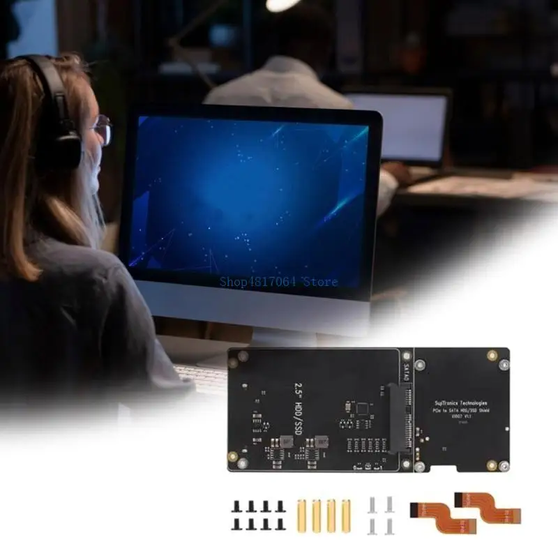 T3LB X1007 PCIe to 2.5 Disk Double Drive Storage Expansion Board for RPi
