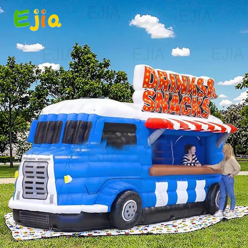 Cabina de bebida de comida inflable al aire libre comercial con forma de coche personalizada, tienda de tienda, soporte, camión de Carnaval para promoción de eventos