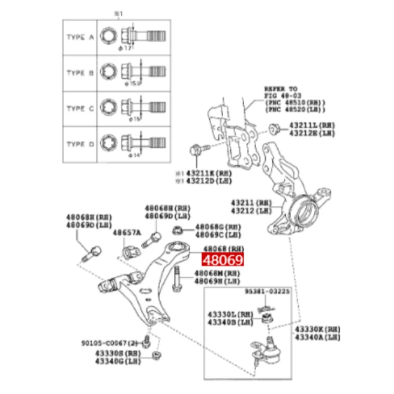 Left and right front suspension No.1 lower arm sub assembly 480690E030 480680E030