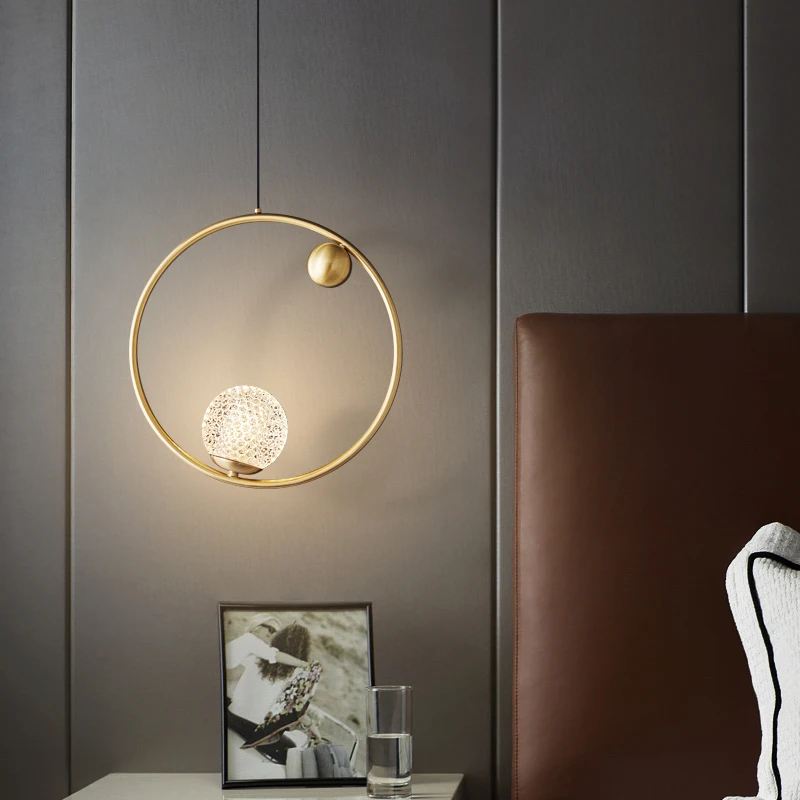 RONIN-Candelabro LED de cobre contemporâneo, luzes suspensas de latão dourado, design simples, decoração criativa para casa e quarto