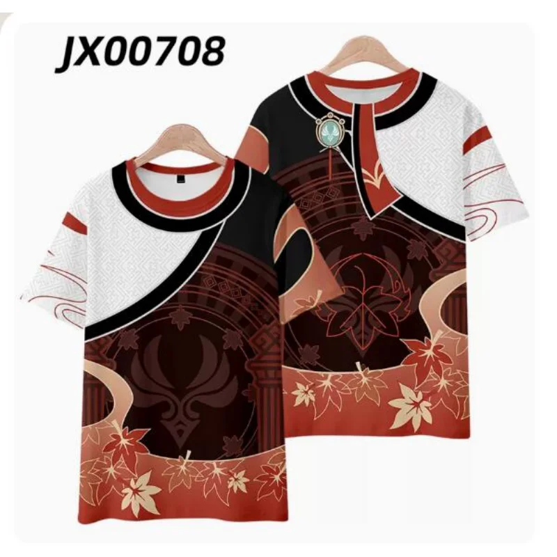 Camiseta con estampado 3D de Anime Genshin Impact para hombre y mujer, traje de Cosplay de Kaedehara Kazuha Yoimiya Sayu Raiden Shogun Kujo Sara Kokomi