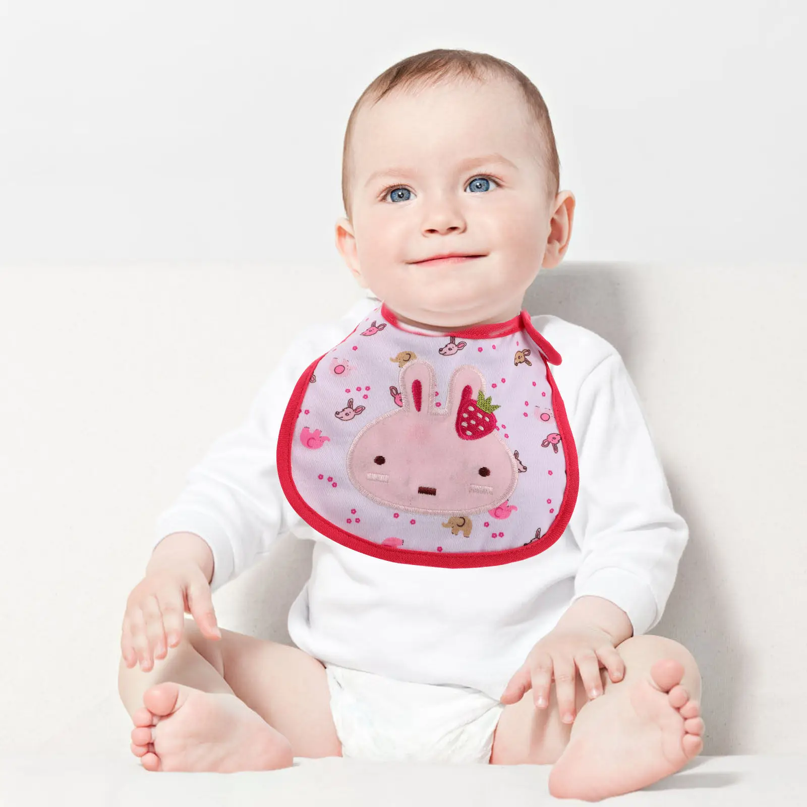 

Рождественские детские нагрудники-салфетки для кормления, хлопковые, белые, прочные, легкие, моющиеся, с дизайном клубники и кроликов, для малышей