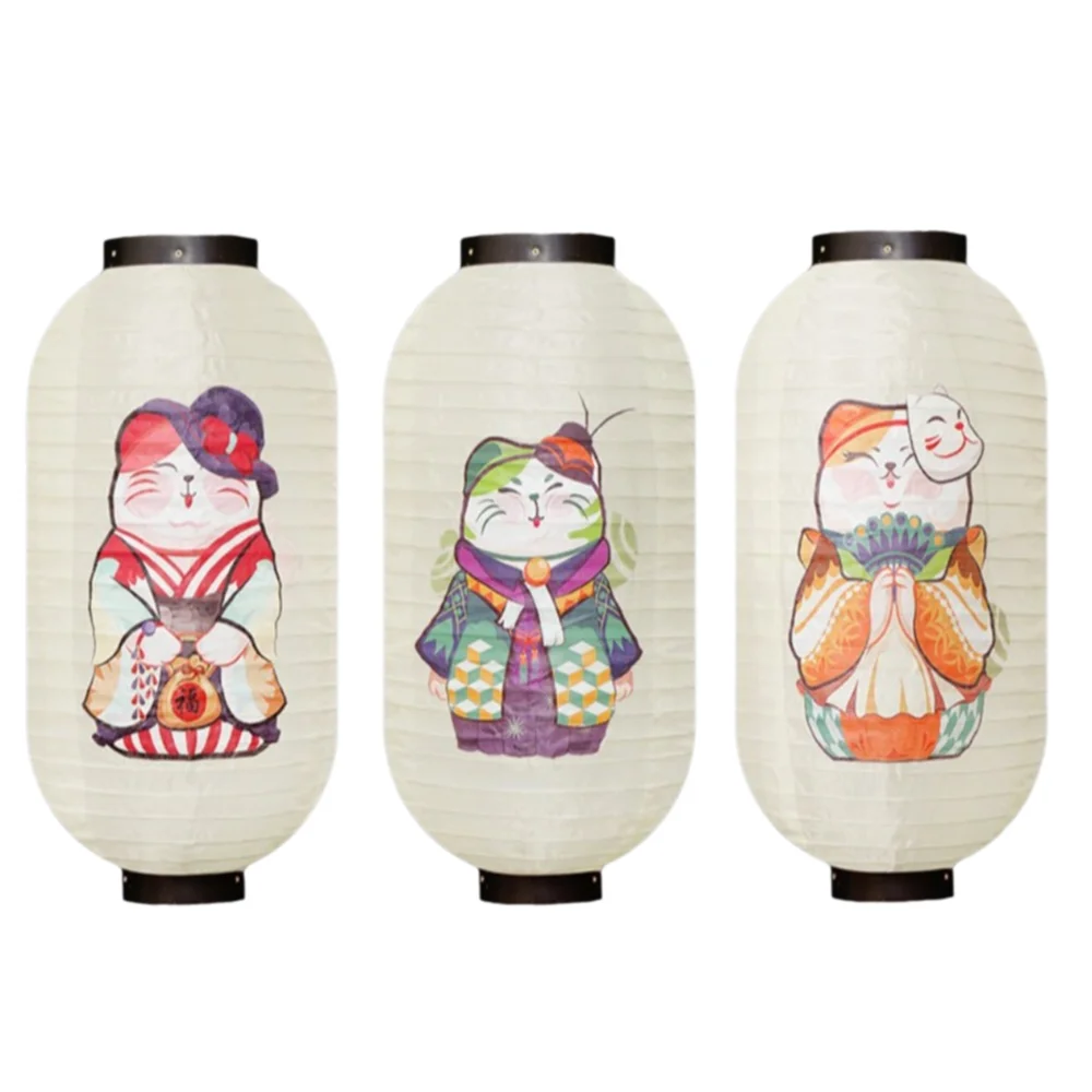 

10 Inch Japanese Lantern Ladies Painting Traditional Design Pendant Light Lucky Cat Picture Design Wind Lanterns Japanese Style