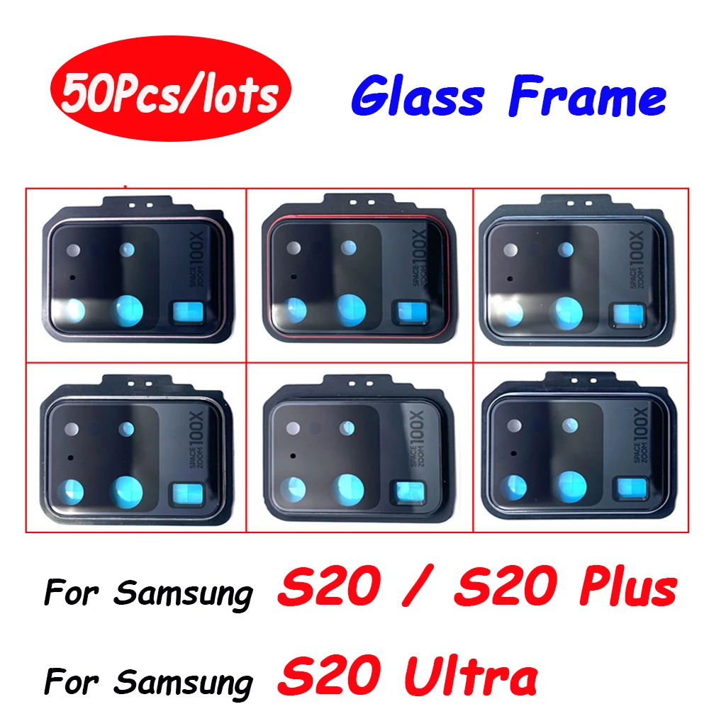 

50Pcs，New Back Camera Glass Rear Lens Cover With Frame Glue Sticker Adhesive For Samsung S20 Ultra S20 Fe S20 Plus S20