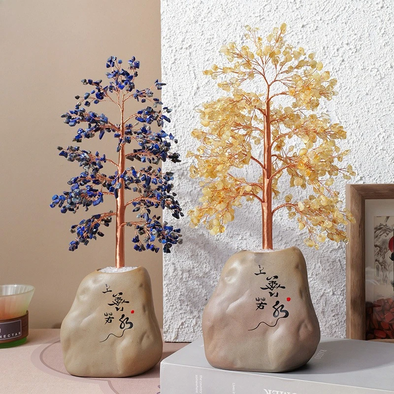 PYH natural citrine gravel fortune tree hand-woven copper wire home office opening fortune tree gift ornament