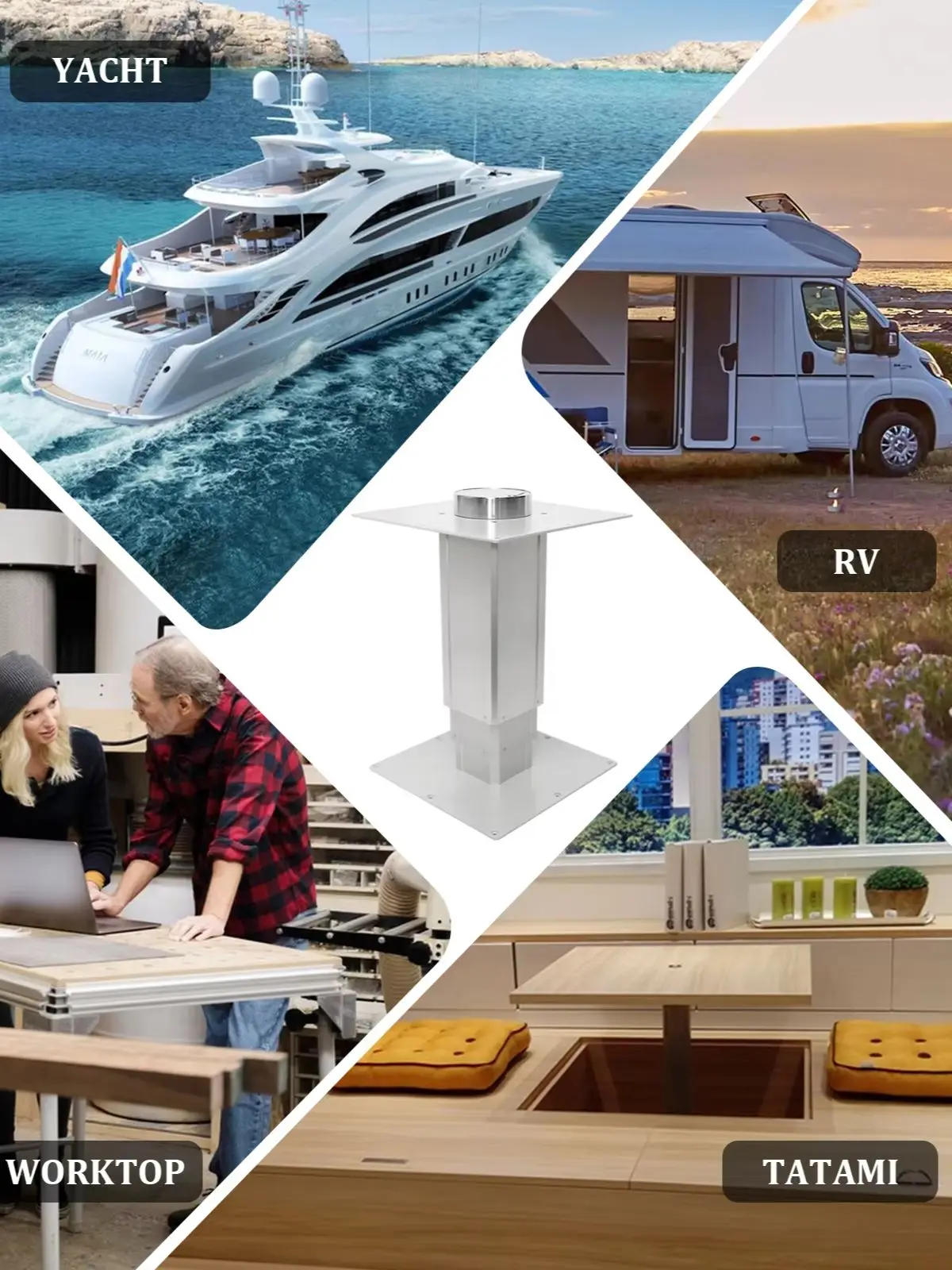Verstellbare Tatami RV Yacht Aluminium-Tischbeine mit Grundrahmen, Höhenbereich 11-31 Zoll, Geeignet für Boote, Yachten, Schiffe, usw.