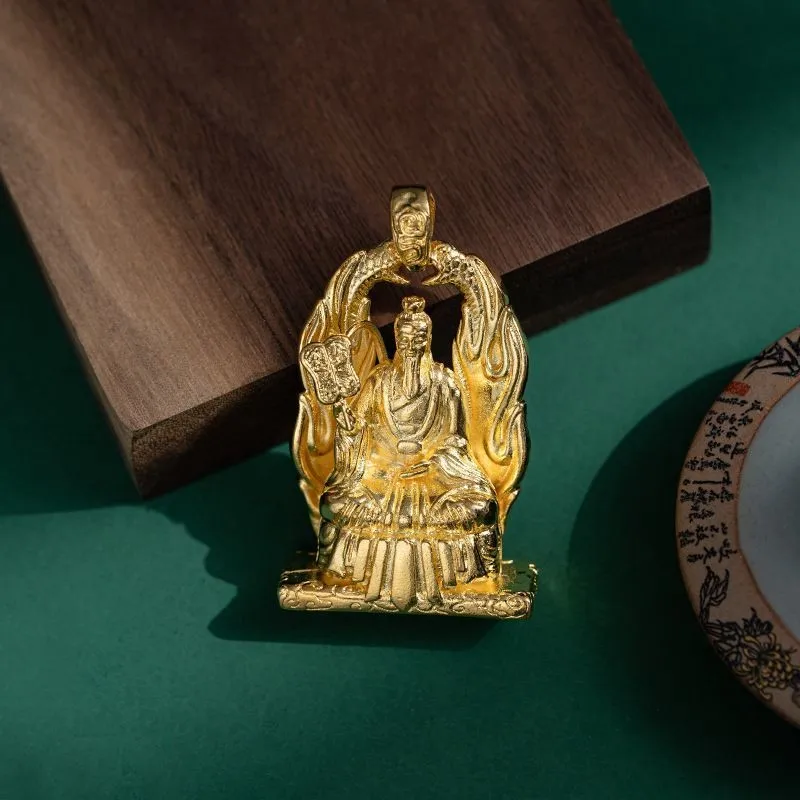 Gold Plated Taishang Laojun Statue Men Taoist Amulet Hand Carved Three Dimensional Mini Statue Collectible Gift