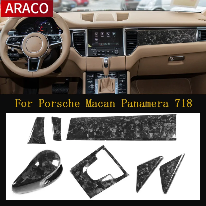 

For Porsche Macan Panamera 718 Real Carbon Fiber Car Interior Trim Protective Gearshift Lever Console Parking Panel Switch Cover