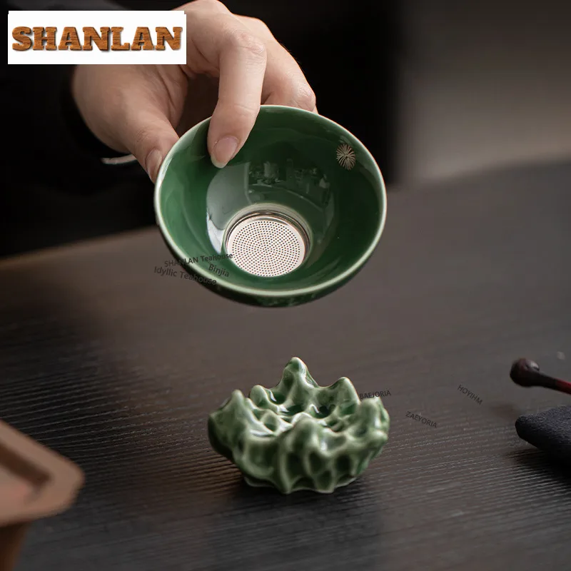 HOYIHM Green Azure Stone Dark Fragrance Lake Stone Tea Separator Infusor Zen Tea Strainer Dispenser Tea Maker Tea Filter Cha Tea