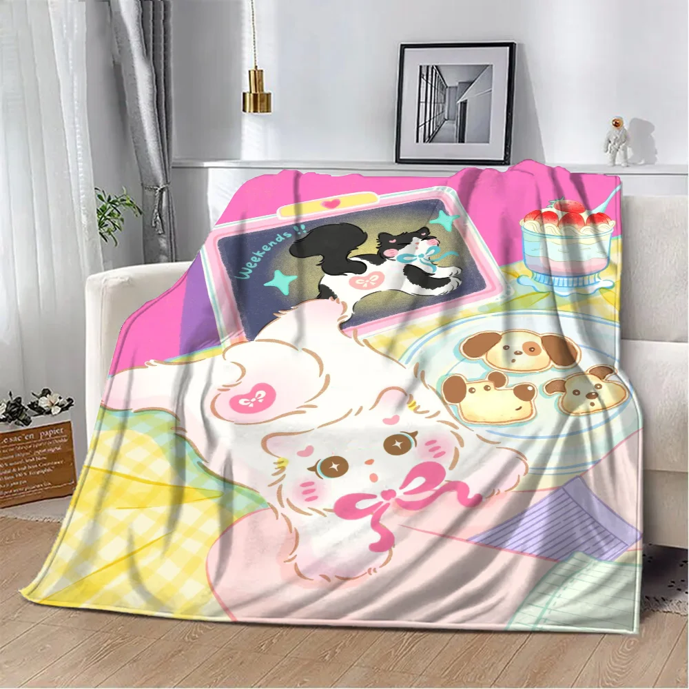 Funny Blanket Bed Pink Cat Soft Blanket King Size Decorative Blankets for Sofa Home Interior Luxury Blankets and Throws Fluffy &