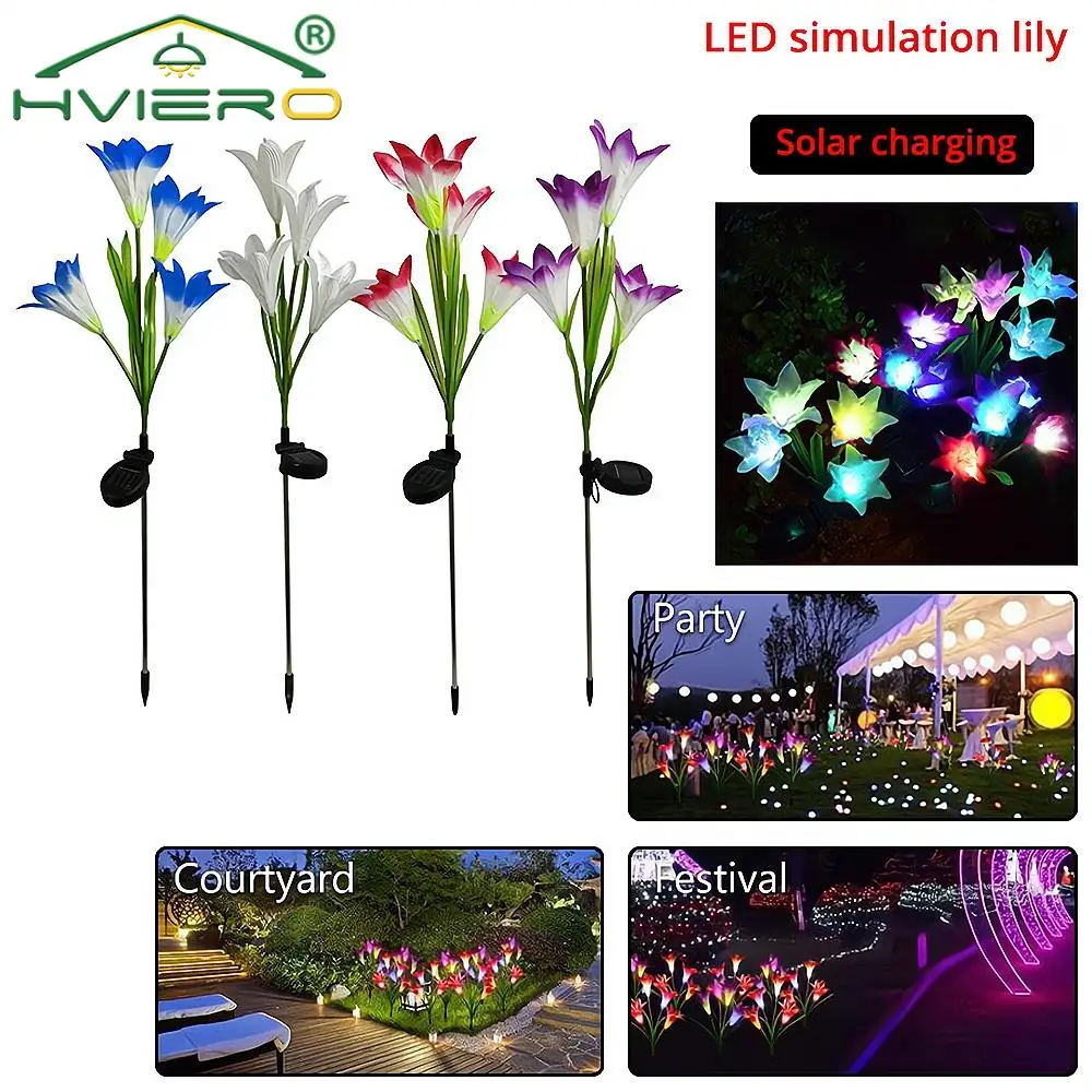 

Outdoors LED Solar Lights RGB Color Lily Garden Flower Waterproof Decorative Atmosphere Lamp Courtyard Lawn Park Pathway Villa