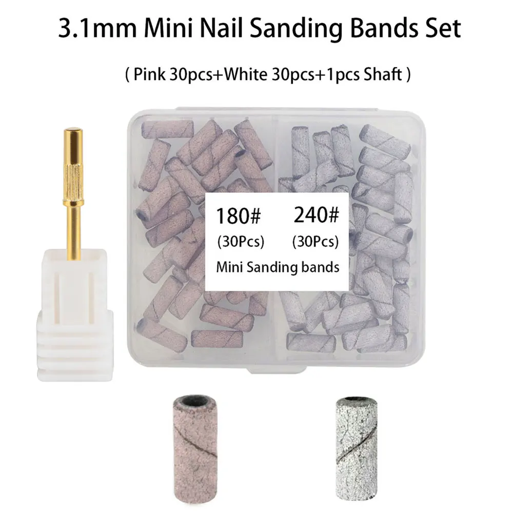 60Pc 3.1mm Mini Nail Sanding Bands With Metal Shaft Set Nail Gel Remove Tools Kit Cutter Dril Bit Mini Sand Bands Nail Drill Bit