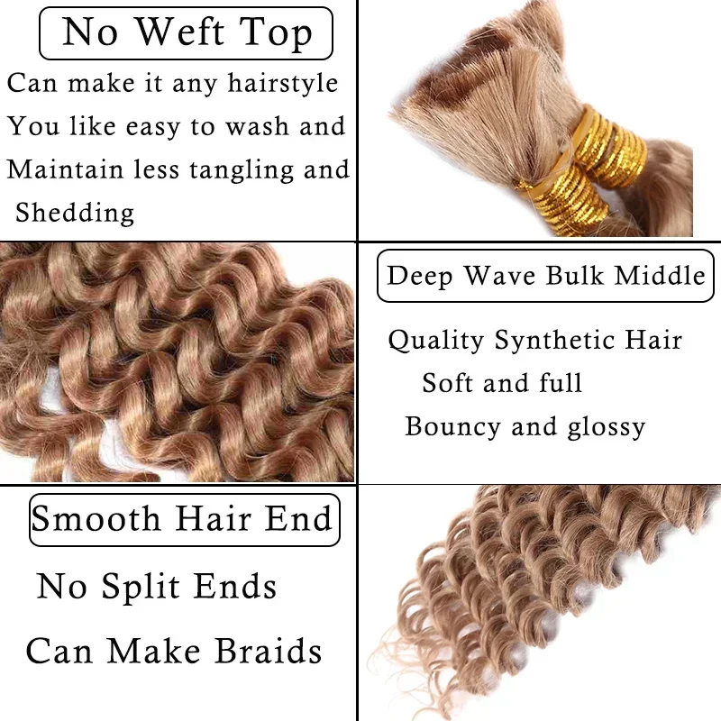 Deep Wave Bulk Hair for Braiding No Weft Wavy Micro Braiding Hair Extensions 24Inch Synthetic Hair for Braids Boho Wet and Wave