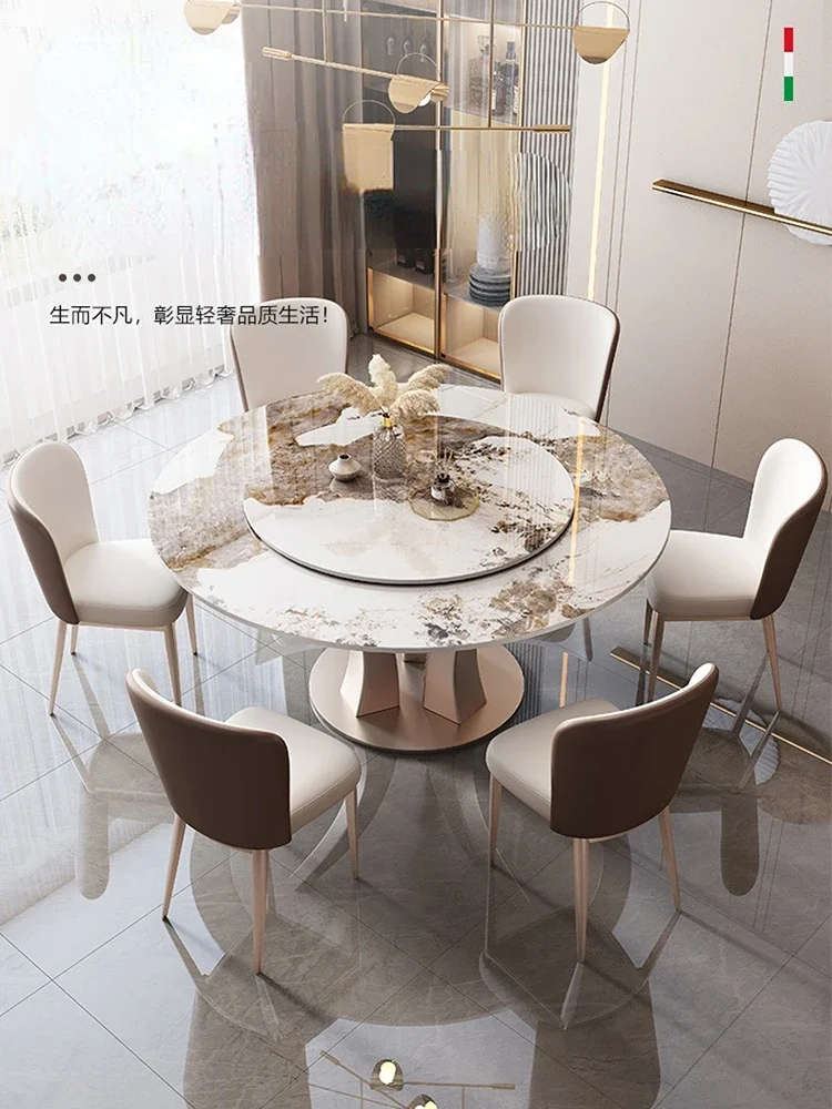 Bright Light Stone Plate Dining Tables and Chairs Set Modern Simple Small Apartment Living Room Furniture