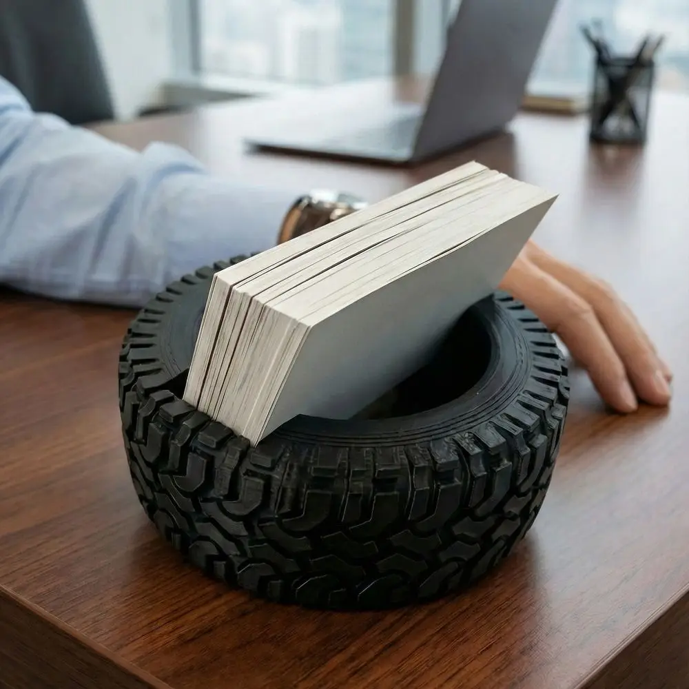 Tire-shaped Business Card Holder Black Creativity Business Card Storage Box Durable Unique Name Card Organizer Hotel Front Desk