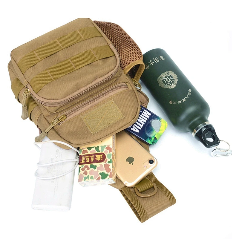 Bolsa de ombro tática militar para homens, ao ar livre, caminhadas, camping, exército, caça, pesca, pacote de garrafas, estilinete no peito, mochila Molle